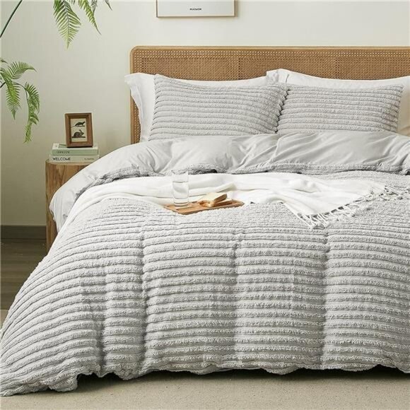 Tufted Duvet Cover Soft and Washed Microfiber Grey - Picture 1 of 6